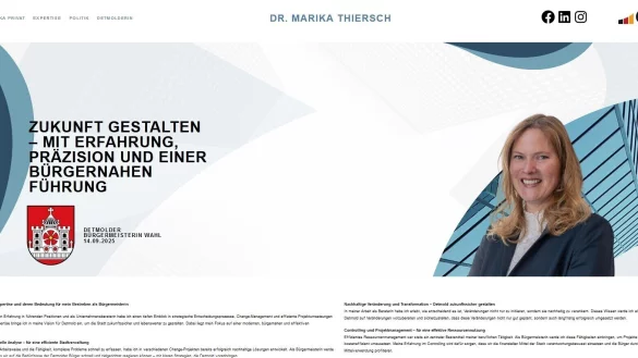 Auf der Website von CDU-Bürgermeister-Kandidatin Dr. Marika Thiersch war unerlaubterweise das Detmolder Stadtwappen zu sehen gewesen. Die Verwendung des Hoheitszeichens zu politischen Zwecken ist grundsätzlich nicht gestattet. - © Screenshot www.marika-thiersch.de