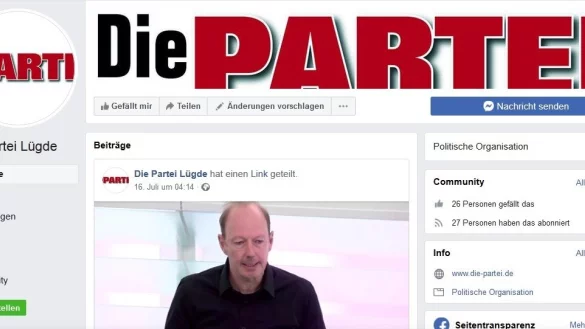 Eine Facebookseite zu Die Partei in L&uuml;gde gibt es bereits. - &copy; Screenshot: LZ