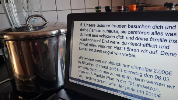 Dies ist ein Auszug aus der Erpresser-Mail, die in den vergangenen Wochen f&uuml;nf lippische Gastronomen erhalten haben. - &copy; Marianne Schwarzer