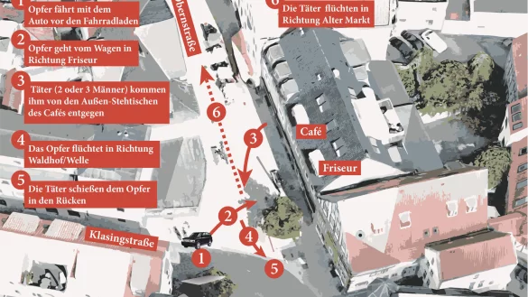 So soll sich die Tat am Samstagabend, 9. M&auml;rz, auf der Obernstra&szlig;e abgespielt haben. - &copy; Grafik: J&uuml;rgen Schulthei&szlig;