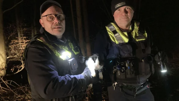 Die beiden Mitarbeiter des Detmolder Ordnungsamtes, Peter Schulze (links) und Lotahr Behlig, retteten Samstagabend das ausgesetzte Kaninchen. - &copy; LZ