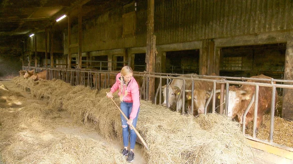 Denise Munding betreibt mit ihrem Partner Nils Dwortzak einen Hof im Kreis Minden. Während der Dreharbeiten zu "Bauer sucht Frau" hatte sie einen Hof in Bad Driburg-Pömbsen gepachtet. - © TV NOW
