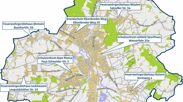 Diese Karte zeigt die Treffpunkte f&uuml;r die Bad Salzuflerinnen und Bad Salzufler im Krisenfall, die sogenannten "Leuchtt&uuml;rme". - &copy; Stadt Bad Salzuflen