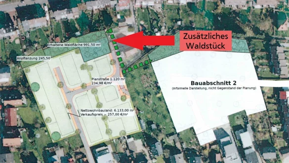 So soll es nun werden. Im geplanten Baugebiet am P&ouml;stenweg soll eine kleine Waldfl&auml;che extra erhalten bleiben - dadurch entf&auml;llt ein m&ouml;glicher Bauplatz. Der Quadratmeterpreis steigt. - &copy; Till Brand