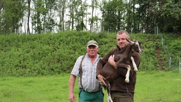 Karl-Heinrich Meyer (l.) und Tobias Meyer mit Ziege im Doberg B&uuml;nde. - &copy; Shannon-Lee Bendig