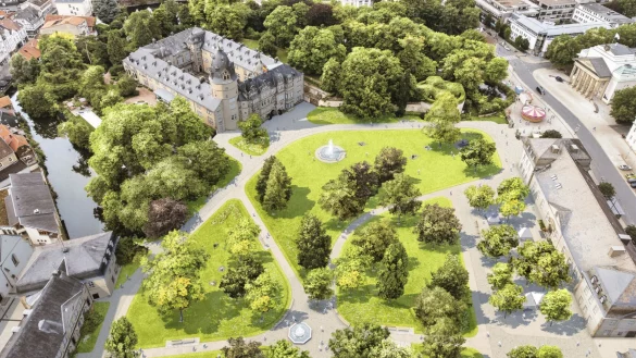 Der Lageplan zeigt, wie die Wege auf dem Gel&auml;nde den Park in Form der lippischen Rose aufteilen. - &copy; Reschke Landschaftsarchitekten