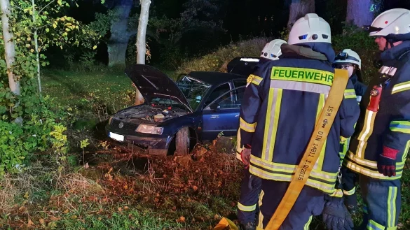 Bei dem Unfall wurde der 27-j&auml;hrige Fahrer schwer verletzt. Die Unfallursache ist noch unklar. - &copy; Feuerwehr Barntrup