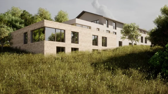 Die Simulation zeigt das geplante Haupthaus für Seniorenwohnungen im oberen Teil des Grundstücks an der Mühlenstraße in Dörentrup. - © Duprée Architekten