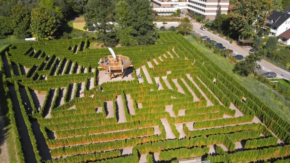 Achtung Spoiler-Alarm: Wer hier genau hinschaut, kann eventuell den schnellsten Weg zum Turm in der Mitte des Irrgartens  heraus suchen. F&uuml;r alle anderen zur Beruhigung: Bisher hat noch jeder aus dem &bdquo;Hortus Vitalis" wieder herausgefunden. Im Hintergrund ist die Lietholz-Klinik zu erkennen. - &copy; Archivfoto: Hortus Vitalis