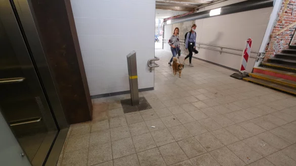 Aktuell funktioniert der Fahrstuhl (links) am Detmolder Bahnhof wieder. Leider ist er immer wieder defekt &ndash; was f&uuml;r Bahnreisende, die keine Treppen (rechts) steigen k&ouml;nnen, ein echtes Hindernis ist.&nbsp; - &copy; Jost Wolf