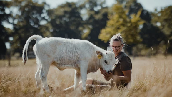 Tierpflegerin Lena Waldeck nahm sich des kleinen Kalbs an. - &copy; David Selbert