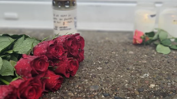 Vor dem Tatort in einem Detmolder Wohngebiet liegen am Mittwoch nach Bekanntwerden des Verbrechens Blumen. - &copy; Janet K&ouml;nig