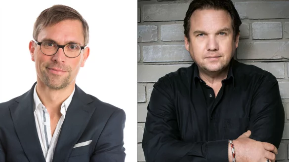 Ingo Borchers (links) und Matthias Brodowy treten beim Finale des Kulturimbiss Lippe auf. - &copy; Jan Merlin Friedrich/Iris Kl&ouml;pper