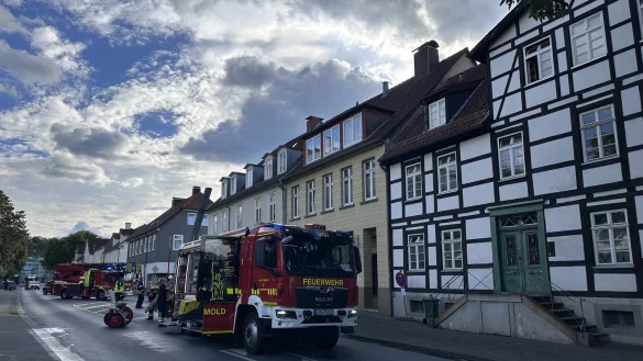 W&auml;hrend des Einsatzes musste am sp&auml;ten Montagnachmittag die Leopoldstra&szlig;e komplett gesperrt werden. - &copy; Feuerwehr Detmold/Rieks