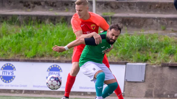 Wer packt es - In dieser Szene krallt sich der Detmolder Thomas Specht (rot) seinen Oerlinghauser Kontrahenten Can Moussa (gr&uuml;n, vorne). Foto: Egon Penner. - &copy; EGON PENNER