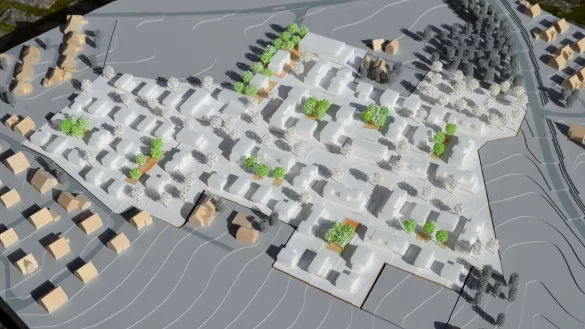 Vor knapp 1,5 Jahren wurde der Siegerentwurf f&uuml;r das Quartier Brunsheide mit diesem Modell, rechts liegt die Herforder Stra&szlig;e, auch bei der Siegerehrung in der &Ouml;ffentlichkeit vorgestellt. Mittlerweile wurden die Pl&auml;ne spezifiziert. Foto: Drees & Huesmann - &copy; Drees & Huesmann