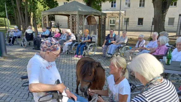 Auf viel Begeisterung stie&szlig; der Besuch von zwei Ponys im Karolinenheim. - &copy; Bildrechte: Karolinenheim