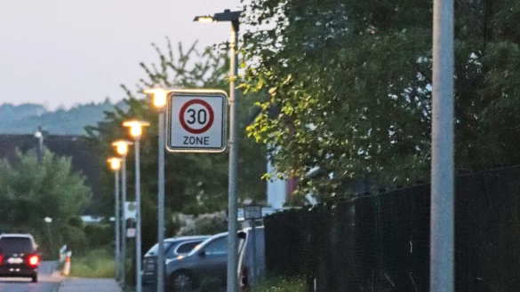 Die Umstellung auf energiesparendere LED-Beleuchtung (rechte Lampe), wie hier an der Grester Stra&szlig;e in Leopoldsh&ouml;he, wird Abschnitt f&uuml;r Abschnitt vorgenommen. - &copy; Knut Dinter