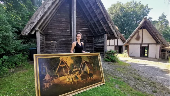 Das Bild von Ernst Seng hing viele Jahre in der Germanenklause am Triftweg, erz&auml;hlt Sarah Coesfeld, Leiterin des Arch&auml;ologischen Freilichtmuseums. - &copy; Repro: Horst Biere / Quelle AFM