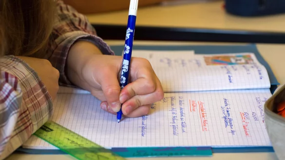 Das mache ich doch mit links: eine Sch&uuml;lerin bei den Hausaufgaben. - &copy; Jens B&uuml;ttner