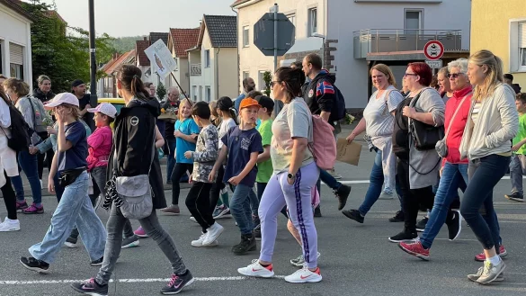 Am letzten Abend des Vier-Abende-Marsches marschieren die Teilnehmer durch die Stadt. Viele Blomberger stehen am Stra&szlig;enrand und begr&uuml;&szlig;en sie. - &copy; Archivfoto: Seda Hagemann