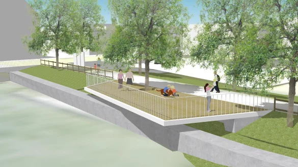 So soll er aussehen: der Begabalkon am Lindenwall gegen&uuml;ber von den Begaterrassen am Langenbr&uuml;ckertor. - &copy; Grafik: GM013 Landschaftsarchitekturb&uuml;ro