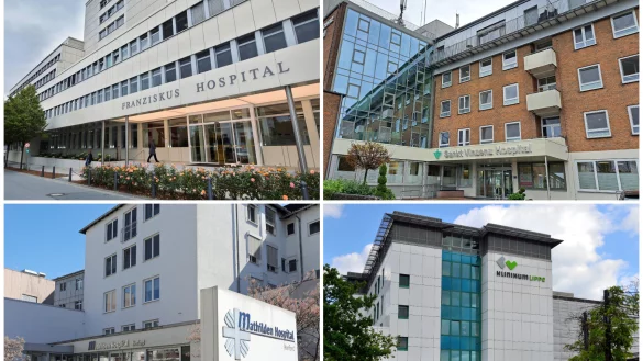 Für diese Krankenhäuser sieht das NRW-Gesundheitsministerium künftig keine Geriatrie mehr vor: Franziskus-Hospital Bielefeld, St.-Vinzenz-Hospital Rheda-Wiedenbrück, Mathilden-Hospital Herford und Klinikum Lippe, Standort Detmold. - © Sarah Jonek, Frank-Michael Kiel-Steinkamp, Marion Pokorra, Klinikum Lippe