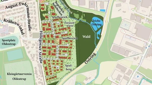 Das Baugebiet Amerkamp in Oldentrup - hier könnte es bald losgehen. - © Grafik: Jürgen Schultheiß