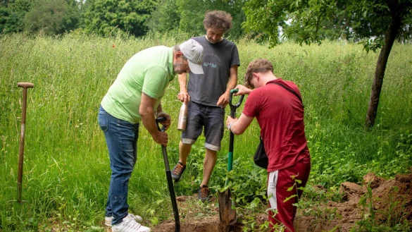 Jannik (19, rechts) war zu Coronazeiten mit Kumpels unterwegs, als das nicht erlaubt war. Daf&uuml;r muss er nun Sozialstunden ableisten. Ahmed (57, links) bekam insgesamt 180 aufgebrummt. Unter der Leitung von Sven Kmitta bauen die beiden eine Nisthilfe f&uuml;r Wildbienen. - &copy; Raphael Bartling
