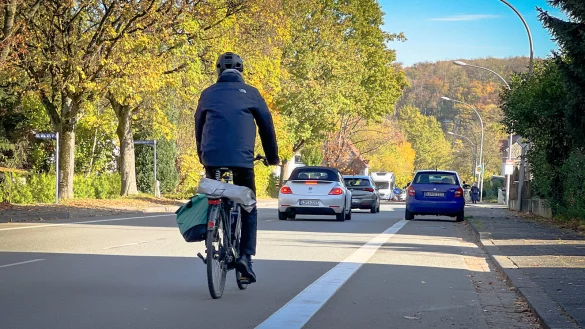 Die Friedrich-Ebert-Straße gilt als Hauptachse für den Detmolder Radverkehr. Die Mehrzweckstreifen an den Straßenrändern sind allerdings als Radwege zu schmal, daher sollen nun echte Fahrradwege markiert werden. - © Raphael Bartling