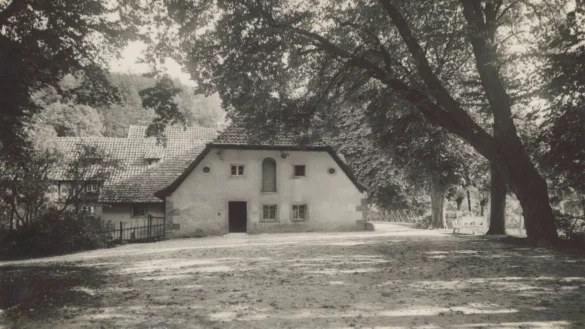 Diese Aufnahme der Oberen M&uuml;hle am Friedrichstaler Kanal stammt aus den 1940er Jahren. Bis 1958 war die Wasserm&uuml;hle noch in Betrieb. - &copy; Stadtarchiv Detmold