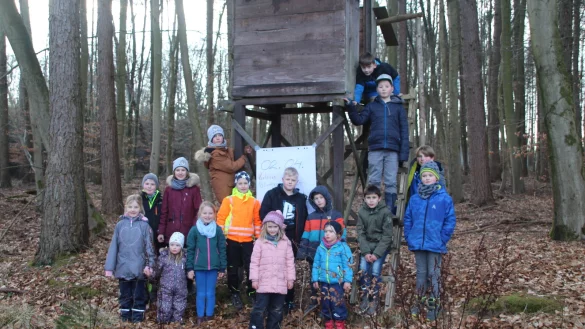 Sie sind in Br&uuml;ntorfs W&auml;lder gezogen, um 250 Douglasien zu pflanze: Die Kids vom Rad- und Wanderverein Br&uuml;ntorf mit Frieda (von links), Kjell, Carlotta, Naemi, Teresa, Nikita, Carl, Mira, Maddox, Levi, Moritz, Florian, Matz, Paule, Marten und Jonas. - &copy; Judith Stracke