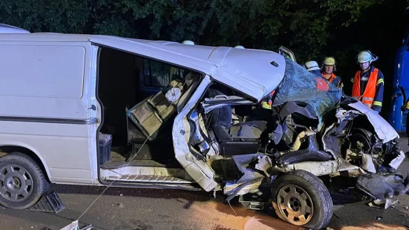 Dieser Transporter ist in der Nacht zu Sonntag in einen Lkw gefahren. - &copy; Feuerwehr Schieder-Schwalenberg