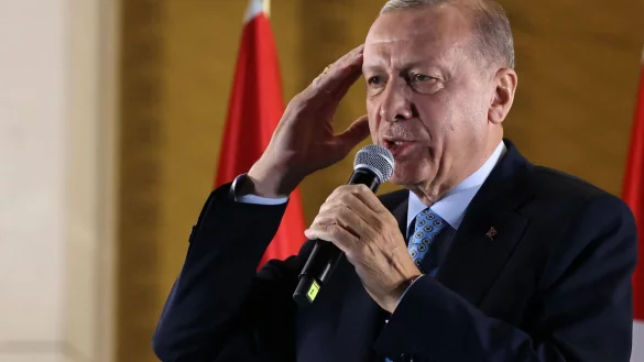 Der t&uuml;rkische Pr&auml;sident Tayyip Erdogan spricht zu seinen Anh&auml;ngern nach seinem Sieg in der zweiten Runde der Pr&auml;sidentschaftswahlen im Pr&auml;sidentenpalast in Ankara. - &copy; AFP or licensors