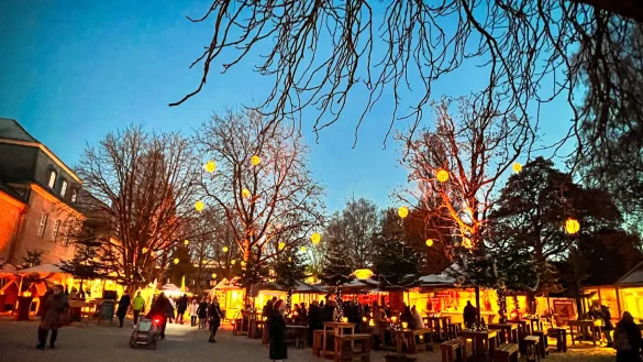 Besonders das heimelige Ambiente und die atmosphärische Beleuchtung sehen viele Besucher als großen Pluspunkt für den neuen Weihnachtsmarkt im Schlosspark. - © Raphael Bartling