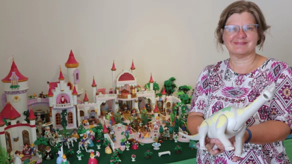 Corinna Wodarz zeigt ihre Playmobil-Ausstellung vor der Szene "Schlosspark". - © Celina Allard