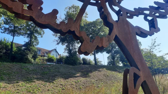 Am Hang hinter der Nelkenskulptur ist sehr viel braune Erde statt gr&uuml;nem Efeu zu sehen. Die Stadt fordert hier Nachbesserungen. - &copy; Michaela Wei&szlig;e