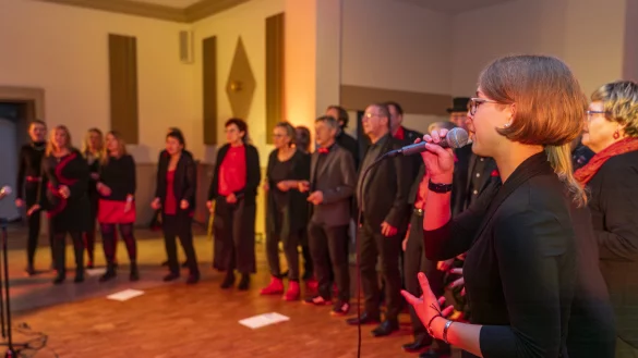 Begeistern mit mitrei&szlig;enden Pop- und Rocksongs: der Lemgoer Chor "hautnah VoiceArt" beim Konzert im "Liemer Krug". - &copy; Fabian Schefers
