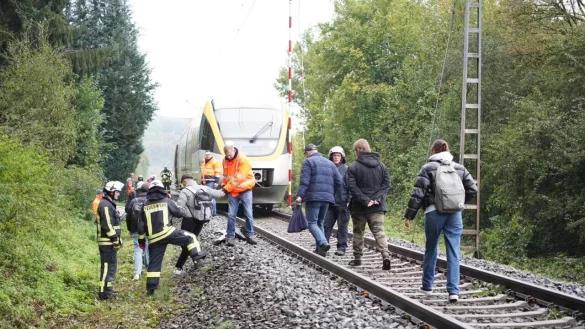 Menschen verlassen den Zug RB 72, der im Horner Stadtgebiet liegen geblieben ist. - &copy; Freitag TV