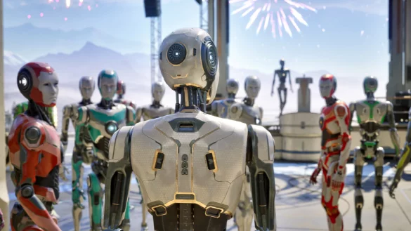 Mit Feuerwerk werden wir als neues Mitglied der Gesellschaft begr&uuml;&szlig;t. - &copy; Devolver Digital