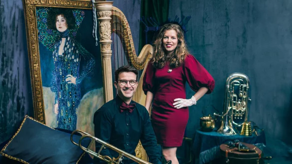 Soloharfenistin Maria-Theresa Freibott und der Soloposaunist Matthias Wei&szlig; bieten ungew&ouml;hnliche Kl&auml;nge. - &copy; Marc Lontzek