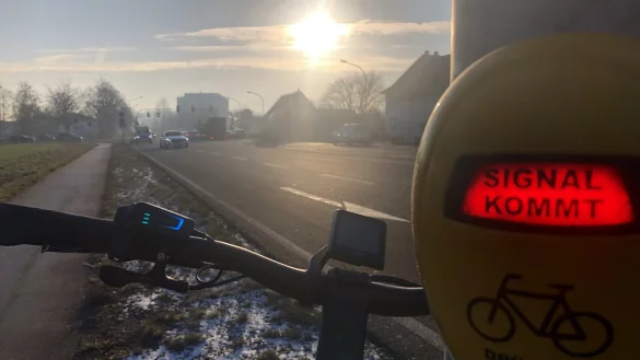 Ein Pfosten mit Ampel-Anforderung ohne dazugeh&ouml;rige Ampel allein auf weiter Flur? Das hat an der B239 durchaus seinen Sinn. - &copy; Martin Hostert