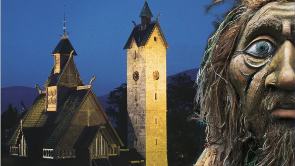 Die Stabkirche Wang und der Waldgeist R&uuml;bezahl in Schlesien. - &copy; Bildrechte: Roland Marske