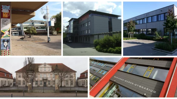 Die Lemgoer Schulen sind beliebt: (von links oben im Uhrzeigersinn) Realschule, Gesamtschule, Hauptschule, MWG und EKG. - &copy; Vera Gerstendorf-Welle, Nadine Uphoff, Till Brand, Marianne-Weber-Gymnasium, Heinrich-Drake-Hauptschule