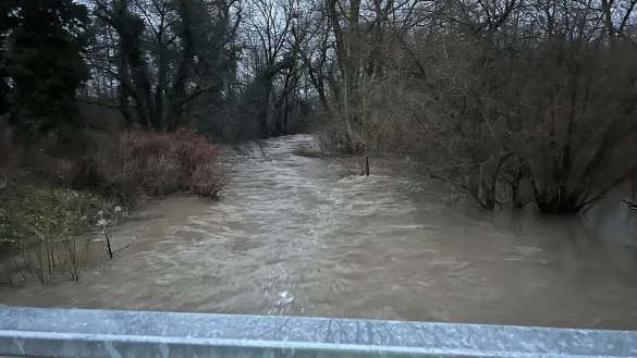 Von wegen ruhiges Fl&uuml;sschen - weil es l&auml;nger immer wieder stark geregnet hatte, schwoll die Werre m&auml;chtig an. - &copy; Astrid Sewing