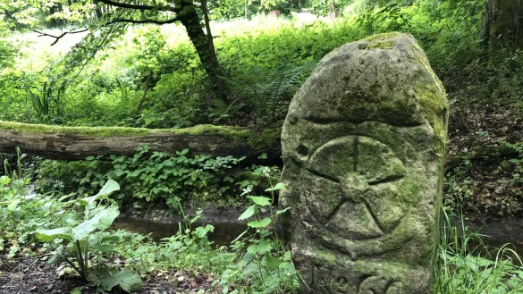 Ein Grenzstein markiert das Lipper Gebiet mit der lippischen Rose. - &copy; Sven Kienscherf