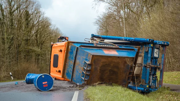 F&uuml;r mehrere Stunden war die B66 am Donnerstag gesperrt, nachdem der Lastwagen umgekippt war und sich die Ladung auf der Fahrbahn verteilt hatte. - &copy; FreitagTV/Stock