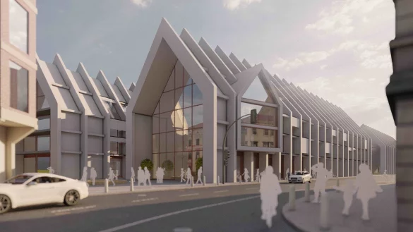 Der Entwurf von Felix Obermeier greift die Giebelstruktur der Detmolder Altstadt auf - versetzt sie aber mit großen Schaufensterflächen in die Moderne. - © Felix Obermeier