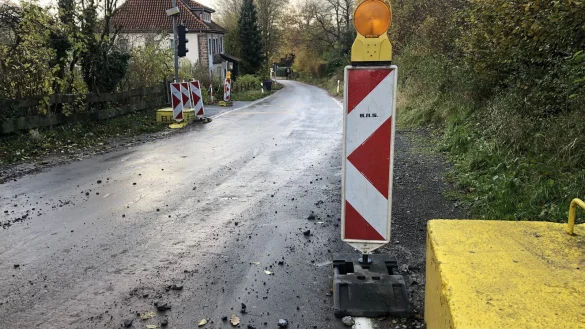 Der etwa 250 Meter lange Fahrbahnabschnitt von der Baustelle bis zum Ortseingang wird ab Montag erneuert. - &copy; Sven Kienscherf