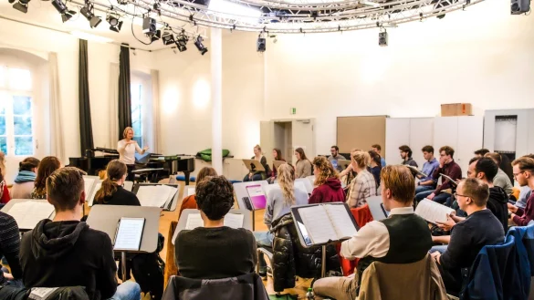 Der Kammerchor der Hochschule f&uuml;r Musik Detmold bei einer Probe im Audienzsaal. - &copy; Eva Maria Richter; HfM Detmold: nicht kommerzielle Nutzung